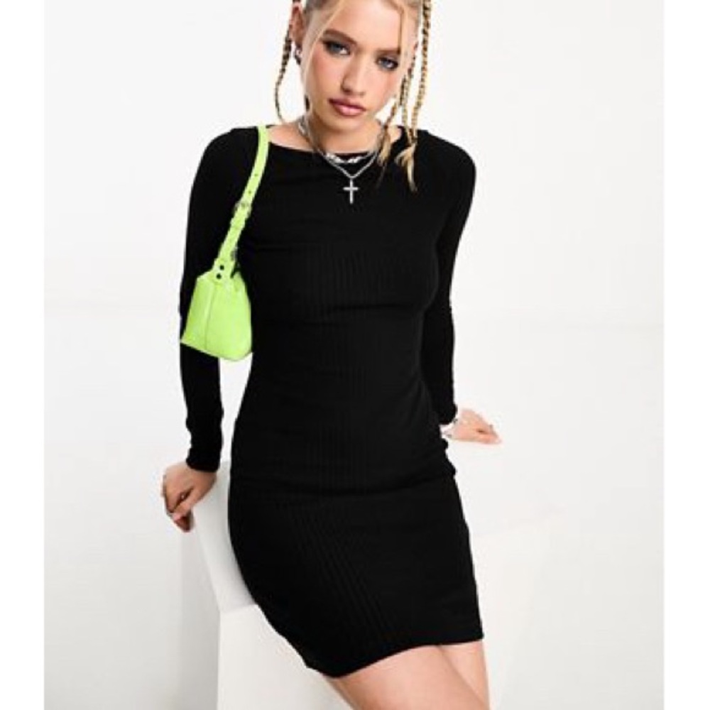NWT brand new ribbed cotton mini dress long sleeve